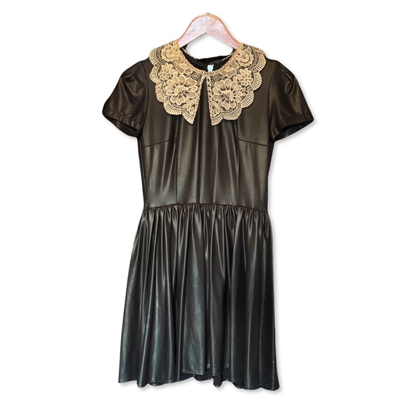 Deandri Dresses & Skirts - Deandri Faux-Leather and Lace Babydoll Dress